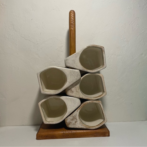 Vtg 5 Signed RODOLFO PADILLA Stoneware Drip Glaze EXPRESSO COFFEE MUGS w/RACK - Picture 2 of 4